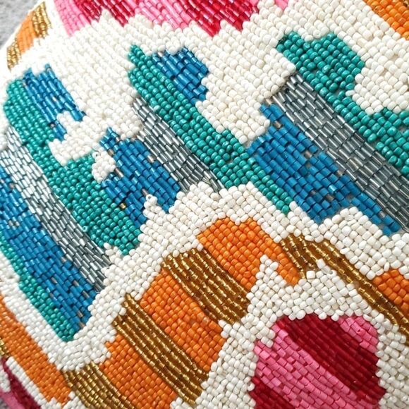 Artistic Accents Beaded Colorful Multi Color Accent Pillow Decor Living Room 14" - Picture 2 of 6